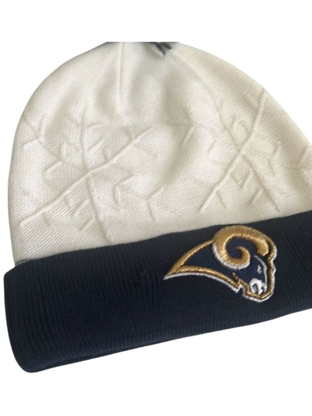 NFL Los Angeles Rams Pom Pom Snowflake Embossed Detail Beanie Hat